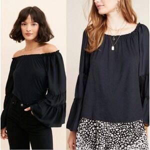 by Anthropologie Top Shirt XXSP Black Tiered Bell Sleeve Boho Romantic Oversized